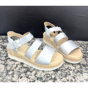 Dr. Scholl's Women's Once Twice Espadrille Platform Wedge Sandal 8M silver